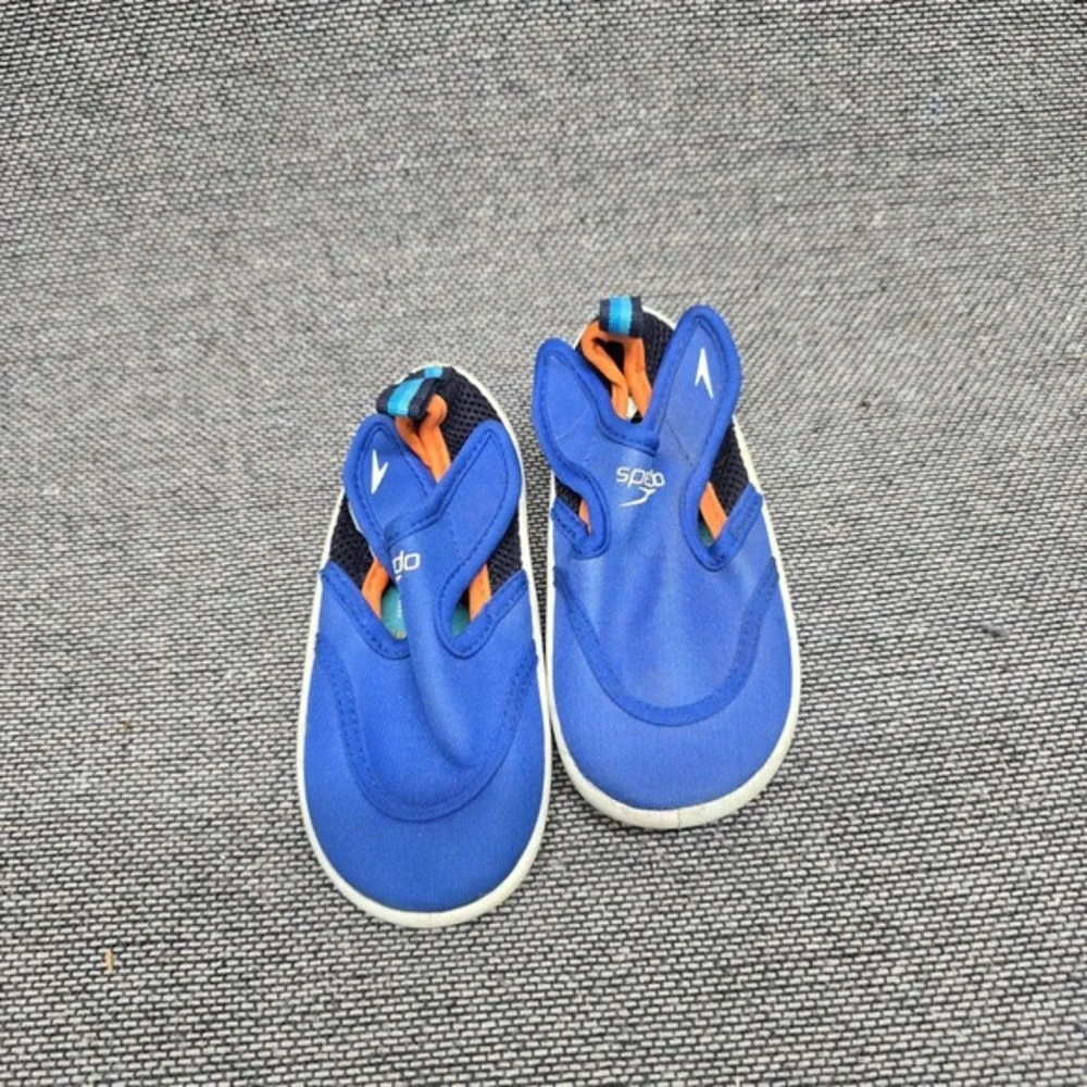 Speedo Kids Water Shoes Size 7-8 Blue Orange Mesh Slip On Swim Pool‎ Beach
